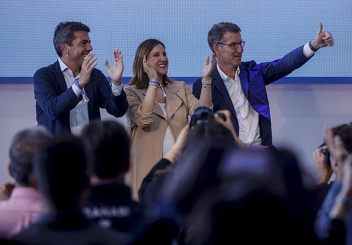 Carlos Mazón, María José Catalá y Alberto Núñez Feijóo, este jueves, en Valencia.