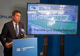 El candidato del PP a la presidencia de la Generalitat, Carlos Mazón, presenta el proyecto de TRAM