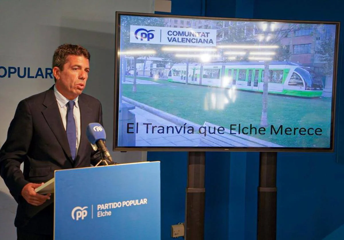 El candidato del PP a la presidencia de la Generalitat, Carlos Mazón, presenta el proyecto de TRAM