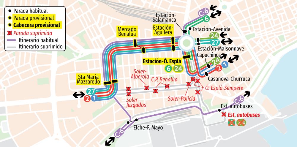 Mapa de las líneas de Autobús de la zona
