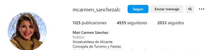 Perfil de Instagram público de Mari Carmen Sánchez.