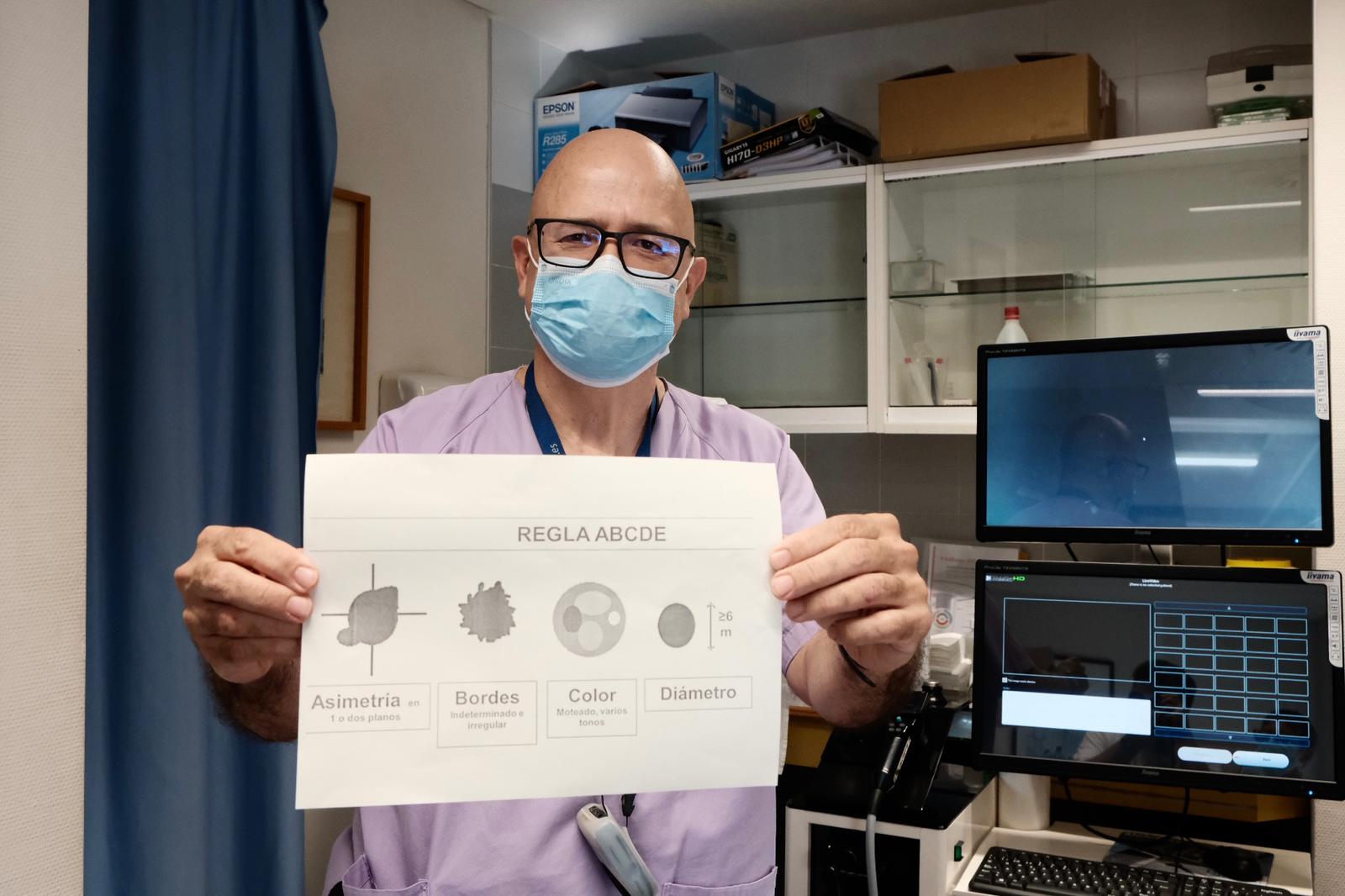 El Dr. Bañuls muestra un esquema visual de un método para prevenir cánceres de piel.