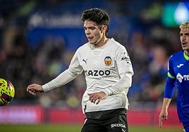 Fran Pérez, durante el Valencia-Getafe del curso pasado