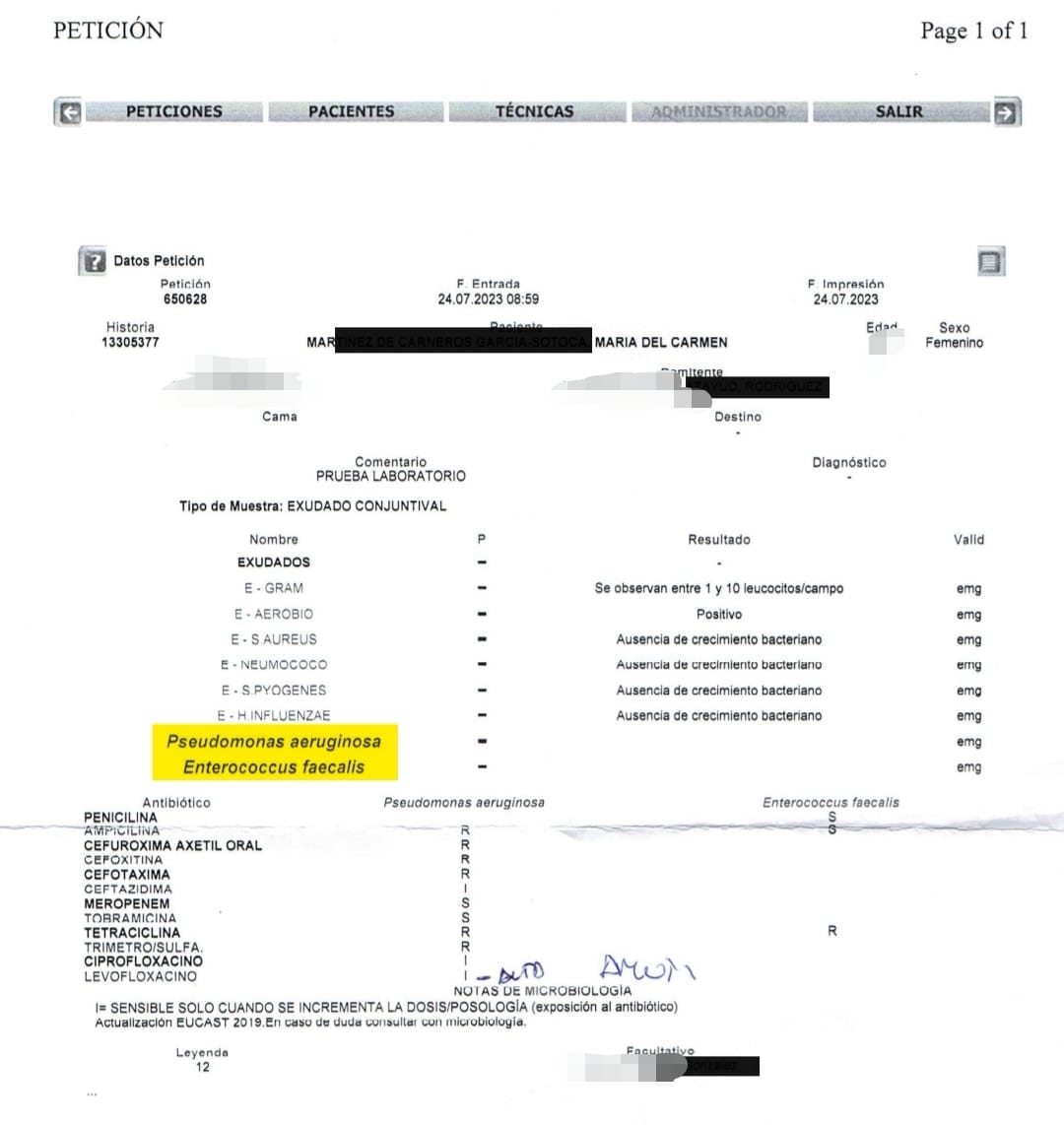 Cultivo extraído a la damnificada.