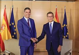 Reunión entre Sánchez y Feijoó en el Congreso.
