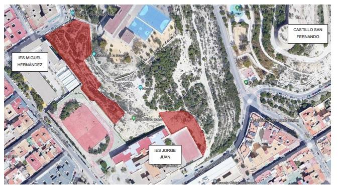 Imagen secundaria 2 - Alicante protege dos IES de posibles desprendimientos del Monte Tossal