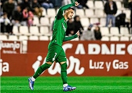 Plano celebra el último gol marcado ante el Albacete
