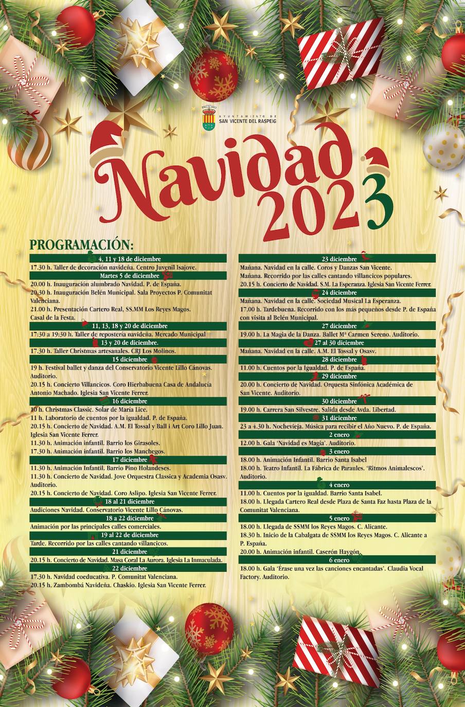 Programación de las actividades de Navidad en San Vicente.