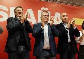 Santos Cerdán con Puig y Soler en la cena del PSPV provincial.