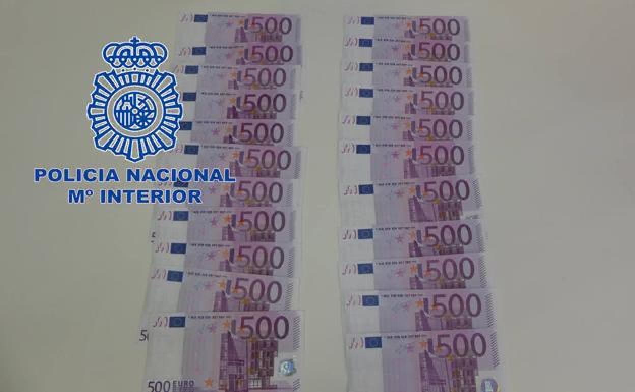 Billetes falsos incautados en Benidorm por la Policía Nacional. 