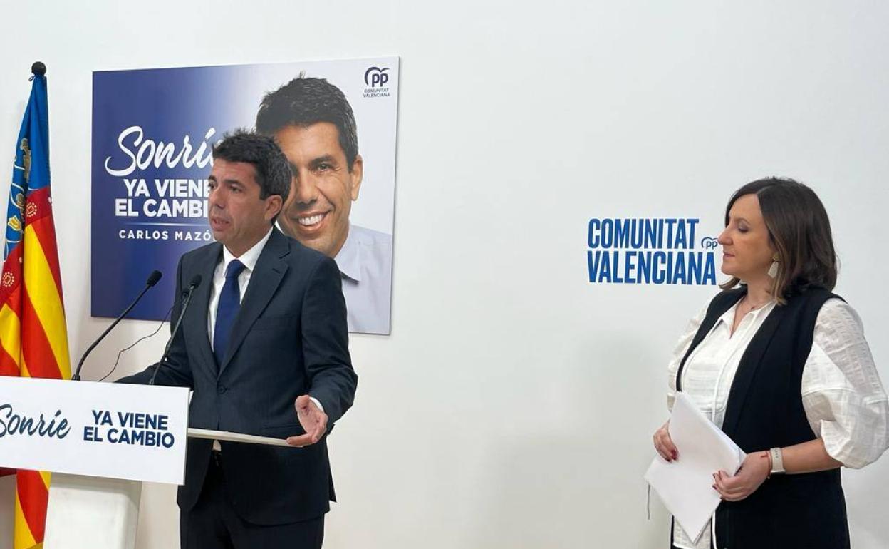 El presidente del PPCV, Carlos Mazón, y la secretaria general, María José Catalá, este lunes tras el Comité de Dirección popular.