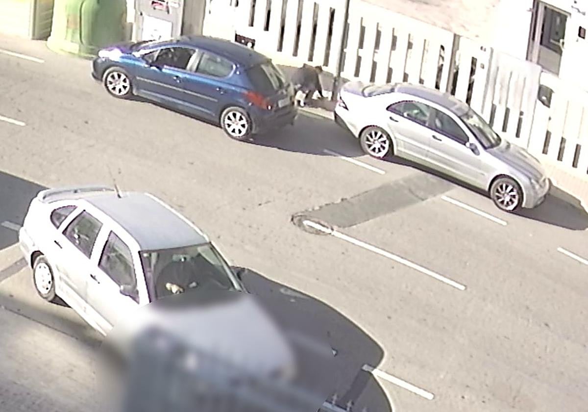 Imágenes de una cámara con el ladrón levantando una trapa.