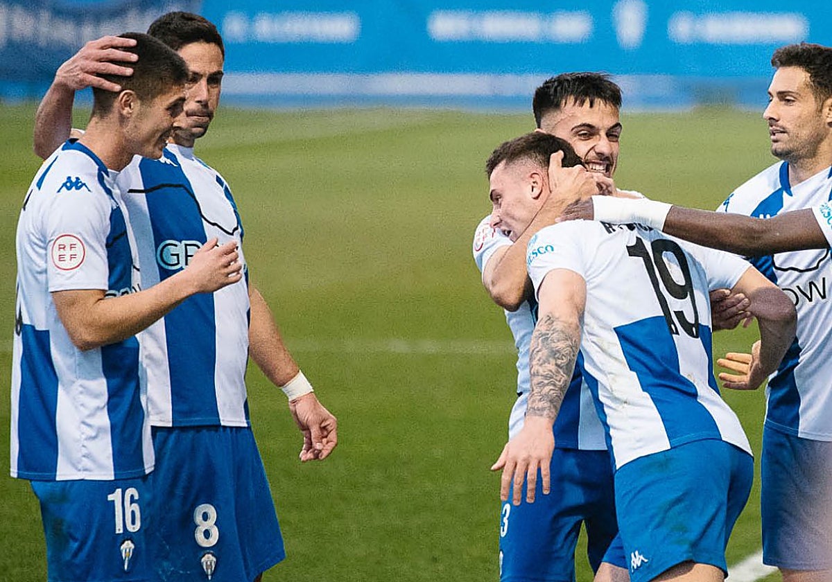 Celebración de uno de los goles del Deportivo.
