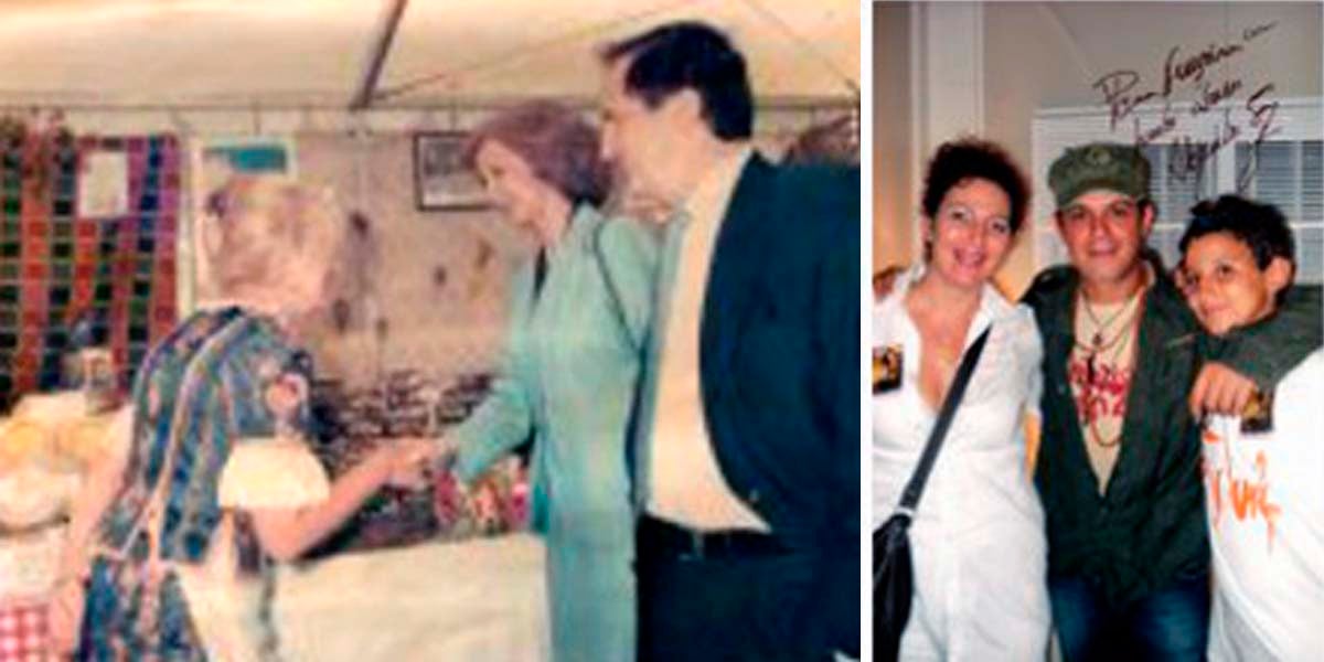 Dos fotos del album de Asun Penalva: la pirmera saludando a la reina Sofía en Segovia y la segunda con Alejandro Sanz.