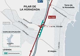 Mapa que marca las obras en Pilar de la Horadada.