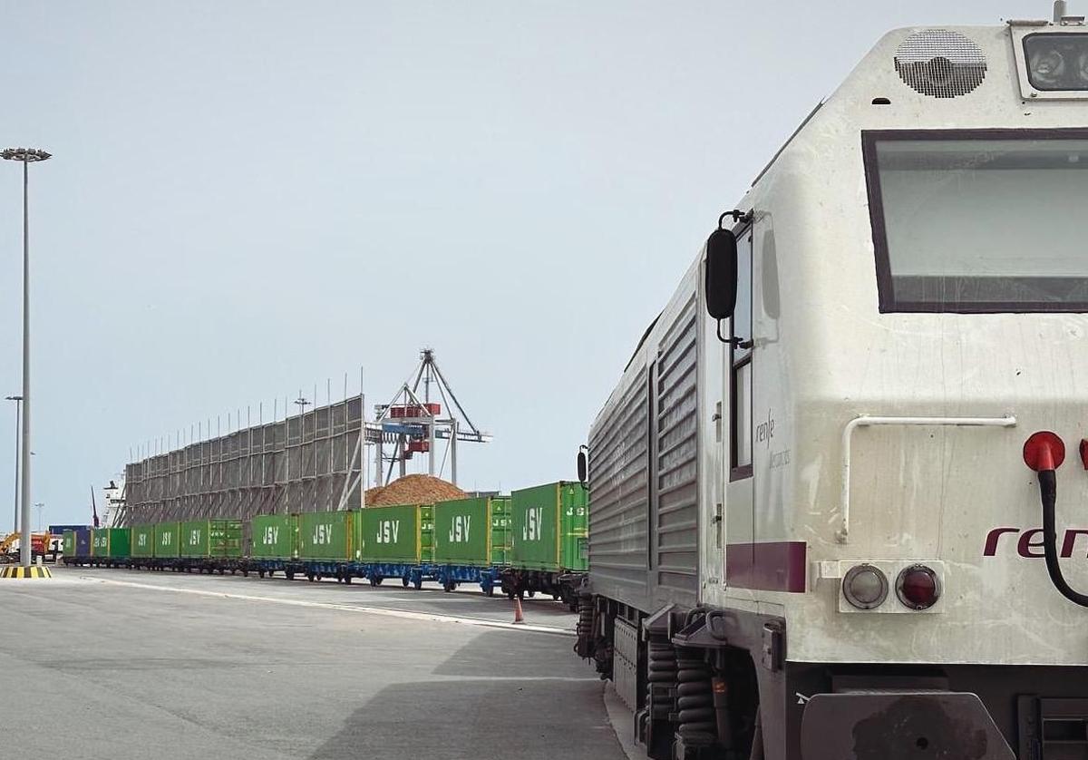 Tren con mercancías en el puerto de Alicante.