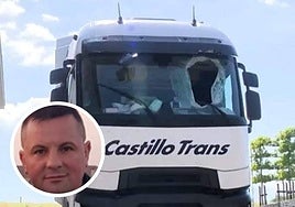 Vista de como quedó el camión y una imagen de la víctima.