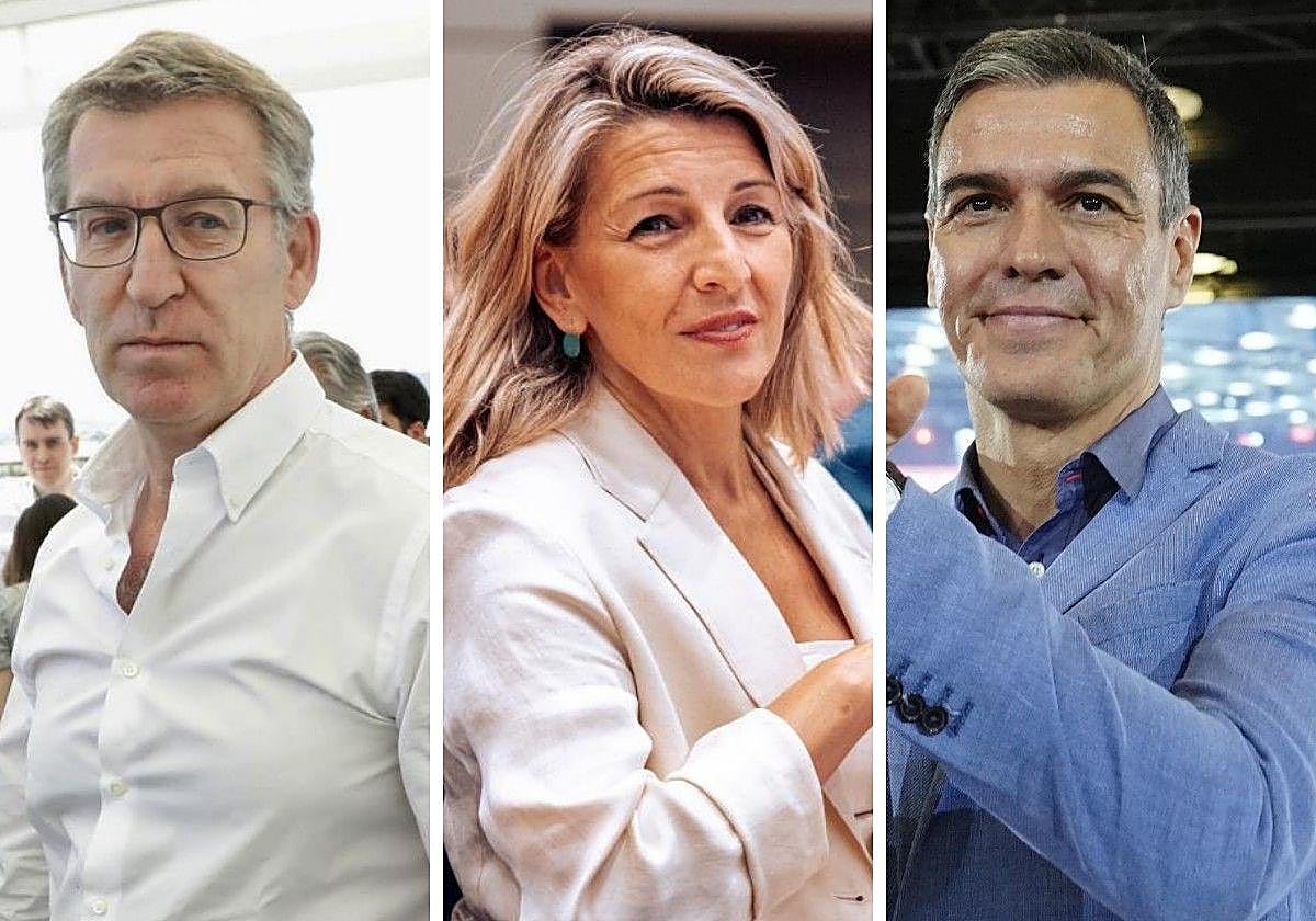 Alberto Núñez Feijóo, Yolanda Díaz y Pedro Sánchez.