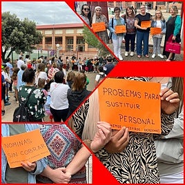 Concentración del personal afectado frente al CEIP San Jaime de Onil.