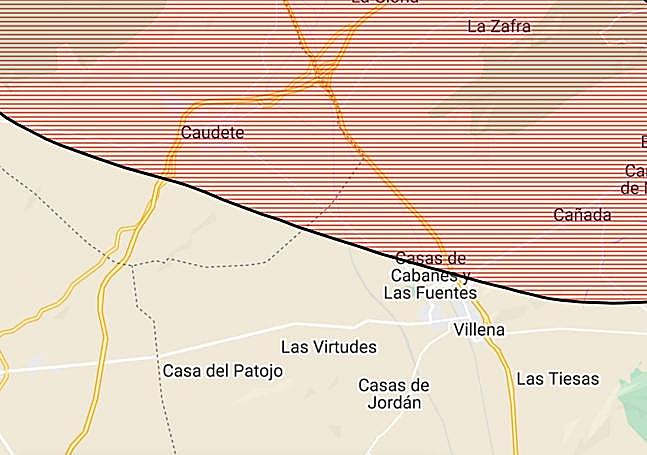 Mapa d ela zona afectada por el reventón térmico