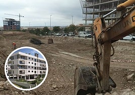 Imágenes de las obras junto con el render del residencial.