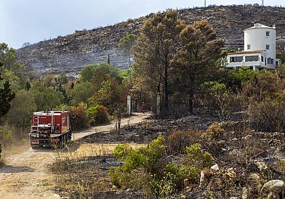 Efectivos de la Unidad Militar de Emergencia (UME) luchan contra el incendio forestal en Vall d´Ebo.