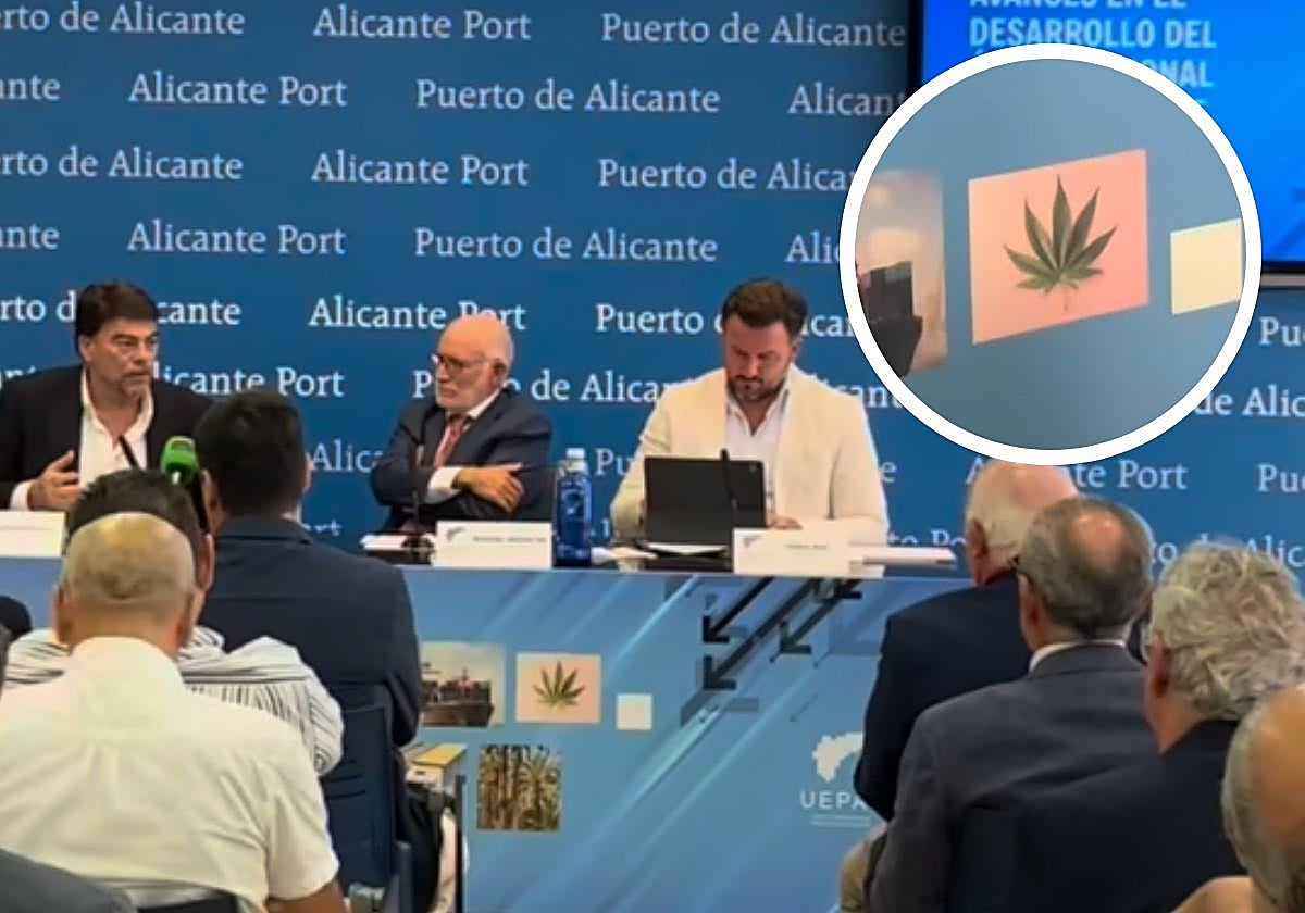 Una hoja de marihuana se cuela en los diseños de un acto protagonizado por los alcaldes de Alicante y Elche.