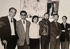 Saura, Canogar, Francés (centro), Millares, Rivera y Conde, en la primera exposición del grupo El Paso, en 1957.