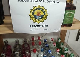 Estantería con alcohol precintada.