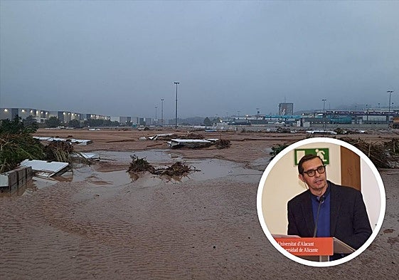 Efectos de la DANA en Valencia junto a una imagen del catedrático Jorge Olcina.