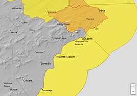 Mapa de alertas por lluvia en Alicante para este miércoles.