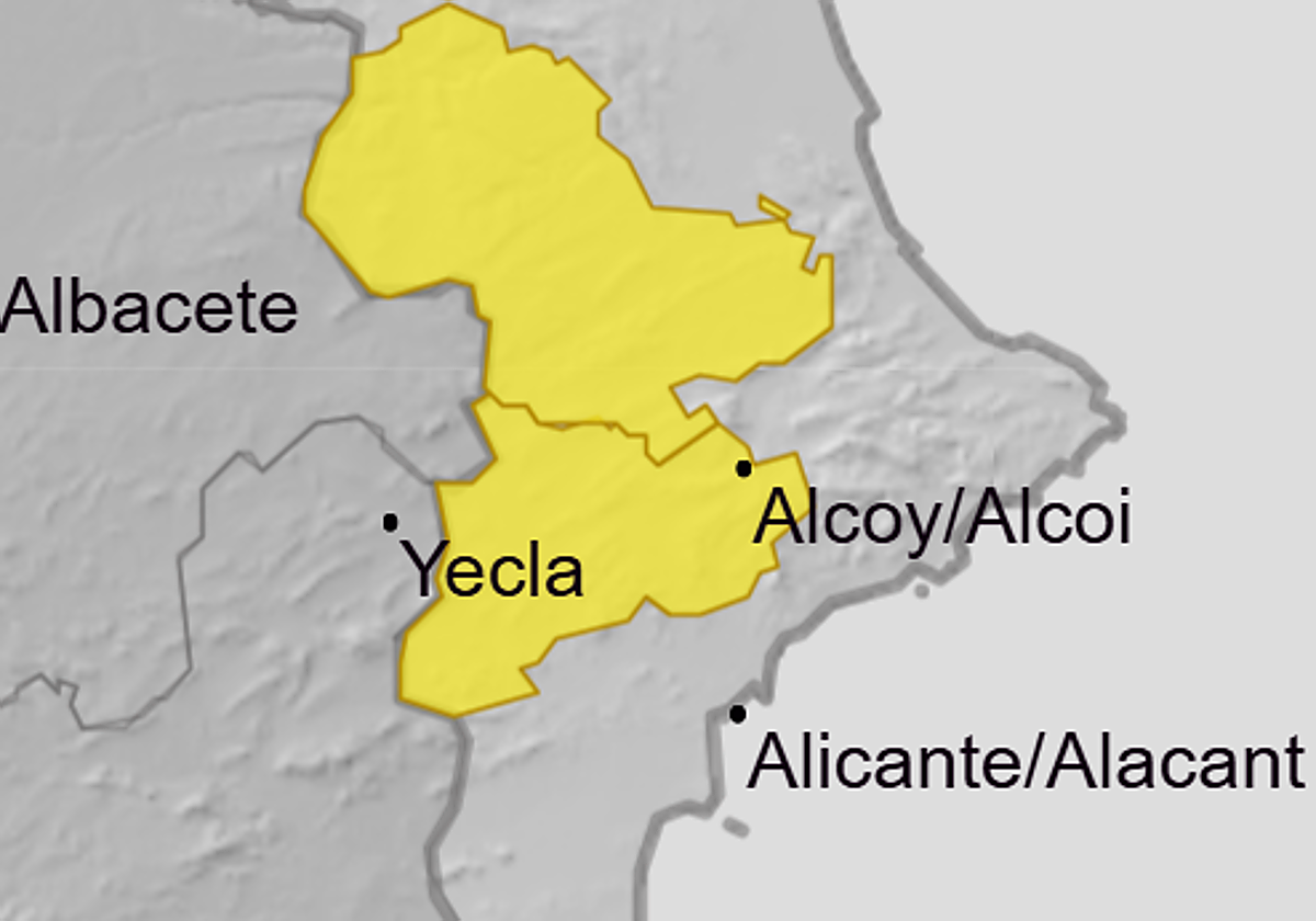 Mapa de las zonas en alerta amarilla por fuertes rachas de viento.