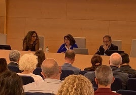 La candidata Amparo Navarro en un acto en la Facultad de Filosofía y Letras.