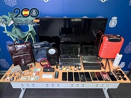 Objetos robados e incautados por la Policía Nacional.