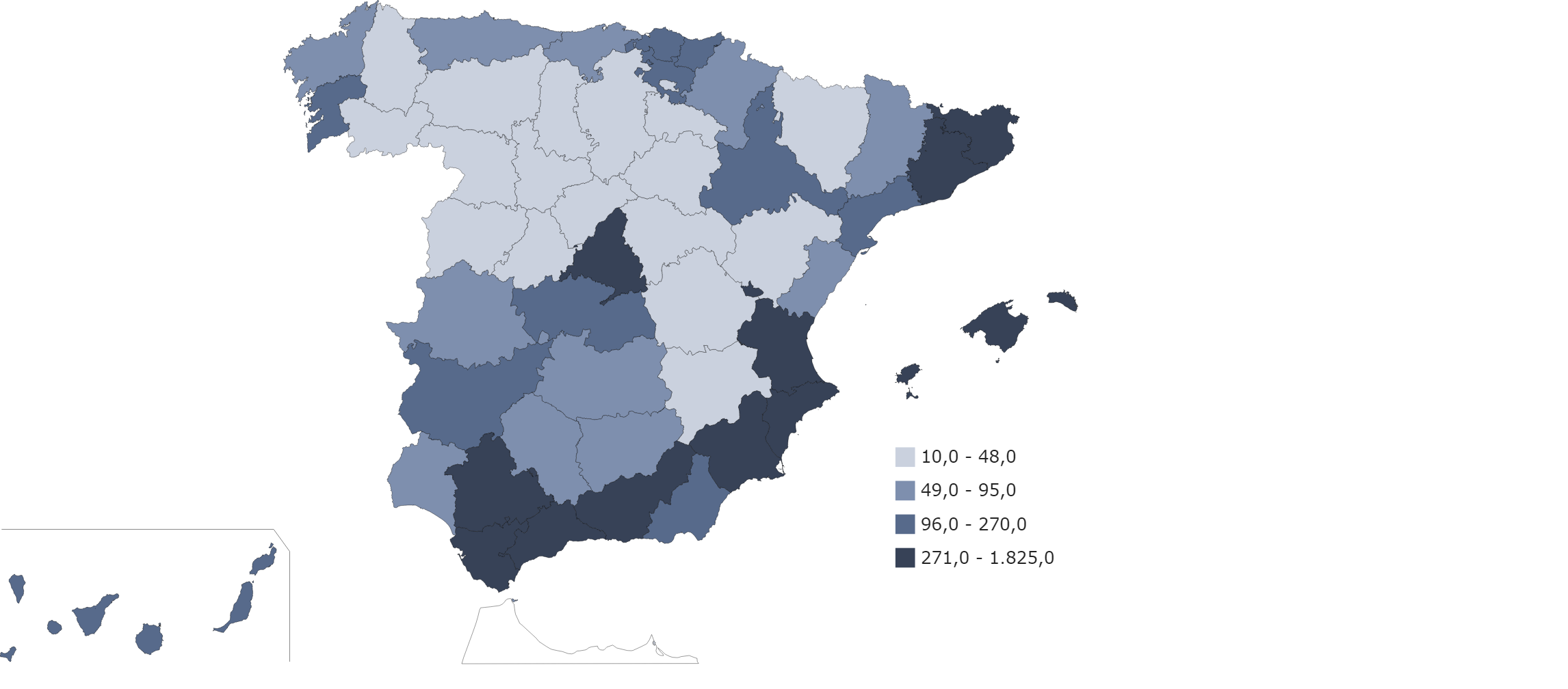 Mapa de las provincias que más casos de tráfico de drogas han registrado durante el primer semestre del 2024.