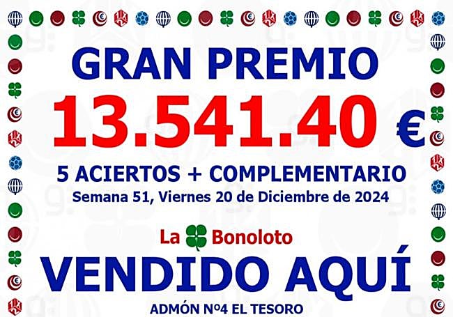 Premio de cinco aciertos vendido en 'El tesoro' de Villena.