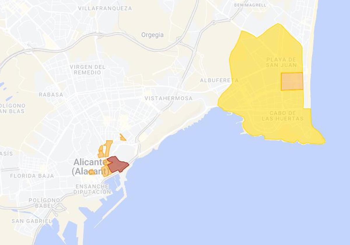 Mapa de pisos turísticos en la ciudad de Alicante.