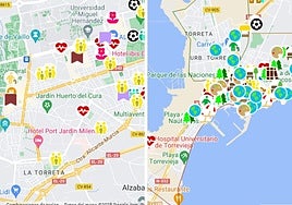 Actividades dentro del mapa en Elche y Torrevieja.