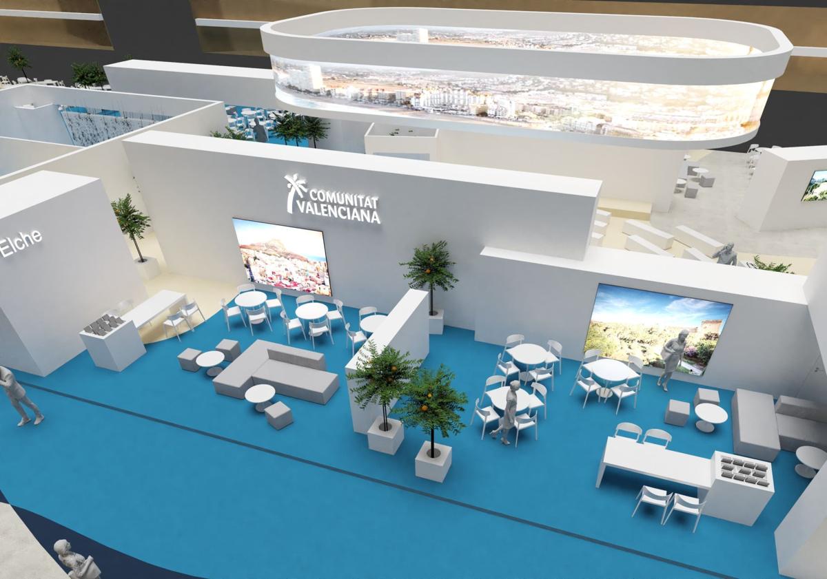 Imagen principal - La Comunitat apuesta por los aromas del Mediterráneo y una gran plaza con pantallas circulares para un Fitur de récord