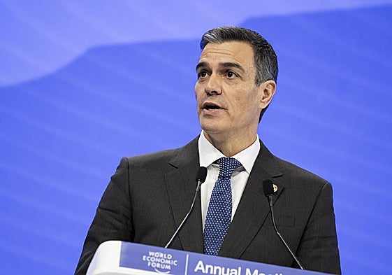 El presidente del Gobierno, Pedro Sánchez, en su intervención en Davos.