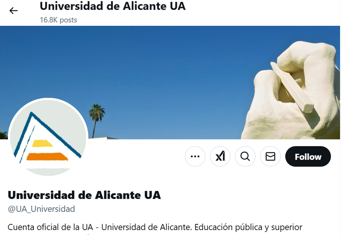 Perfil de la Universidad de Alicante (UA) en la red social X.