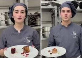 Nerea Llorens Porras y Juan Pérez Albero muestran sus platos en la vídeoreceta.