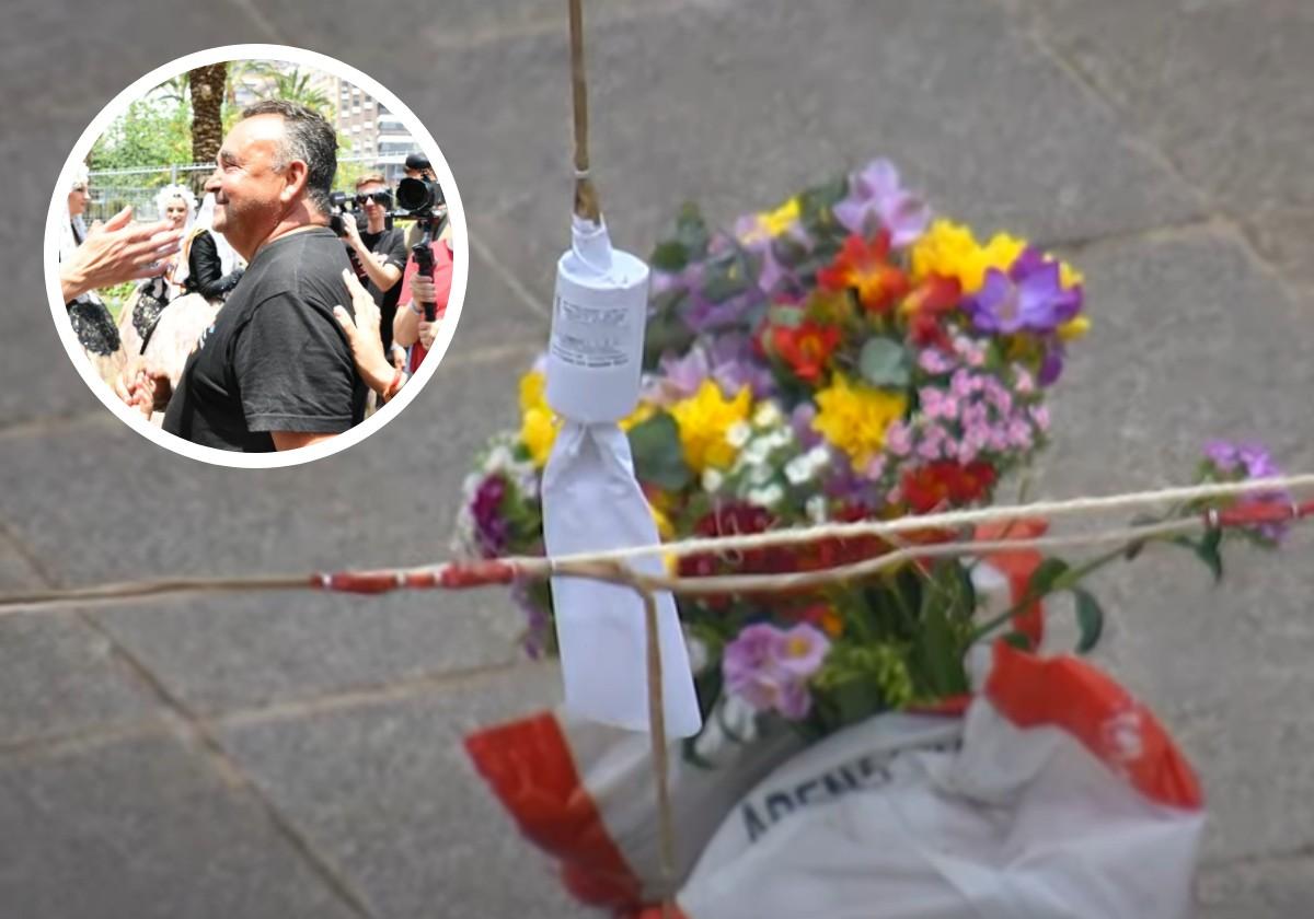 Reyes Martí homenajea a Pedro Luis Sirvent en la mascletà de las Fallas de Valencia después de la explosión en su pirotecnia de Alicante