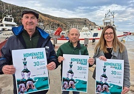 La concejal de Cultura de Xàbia, Mavi Pérez; Amadeu Ros en representación de la Cofradía de Pescadores, y Pepe Signes, vicepresidente de la Muixeranga de la Marina Alta.