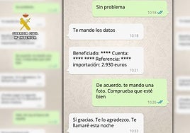 Capturas de los mensajes de whatsapp entre los miembros de la organización criminal y las víctimas.