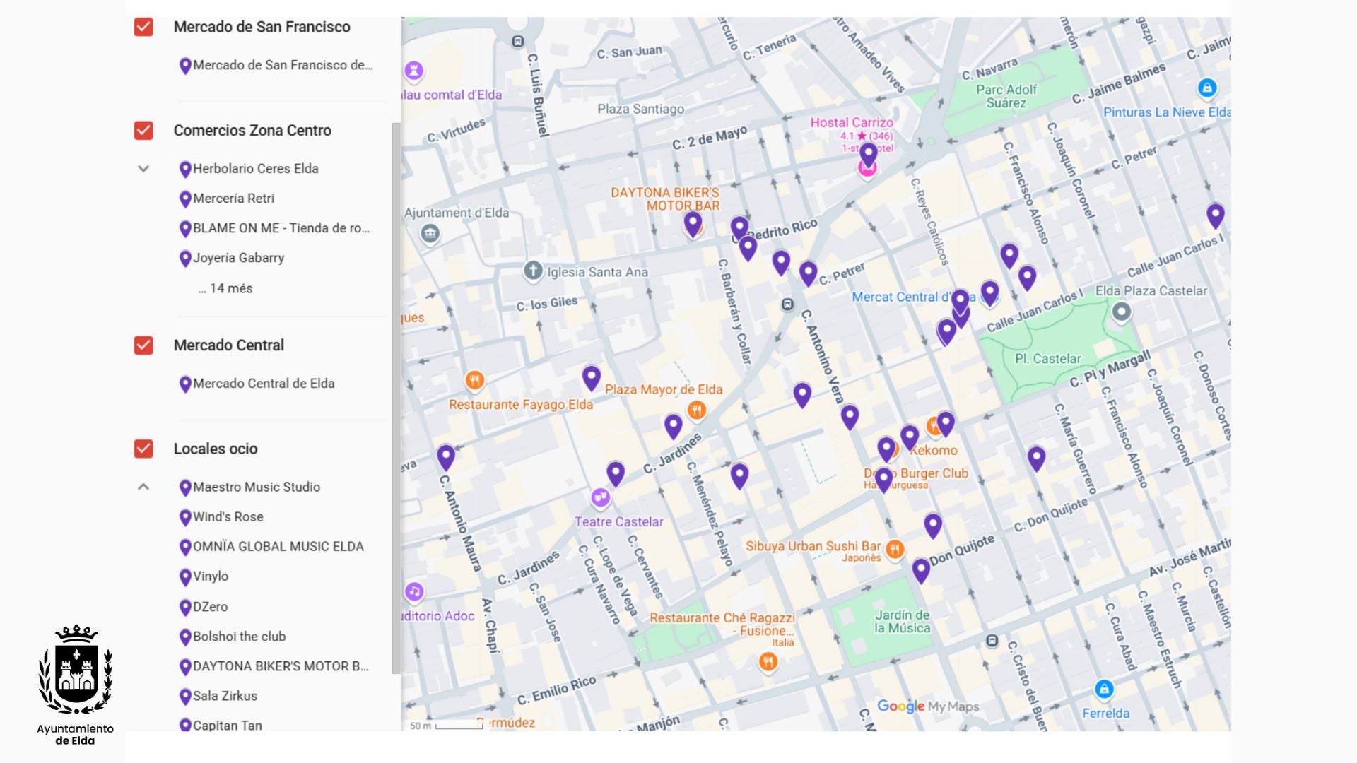 Map of the Red Violeta in Elda.