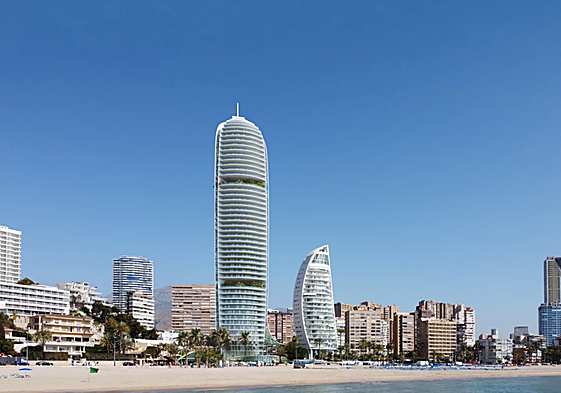 Recreación del nuevo hotel Gran Delfín Residences & Hotel, a pie de playa, y su relación con el resto de edificios ya existentes.