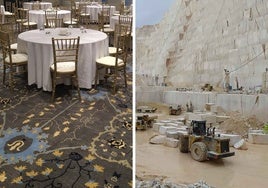 Una de las alfombras de la empresa de Crevillent Alfombras Imperial/Una de las canteras de mármol de Alicante.