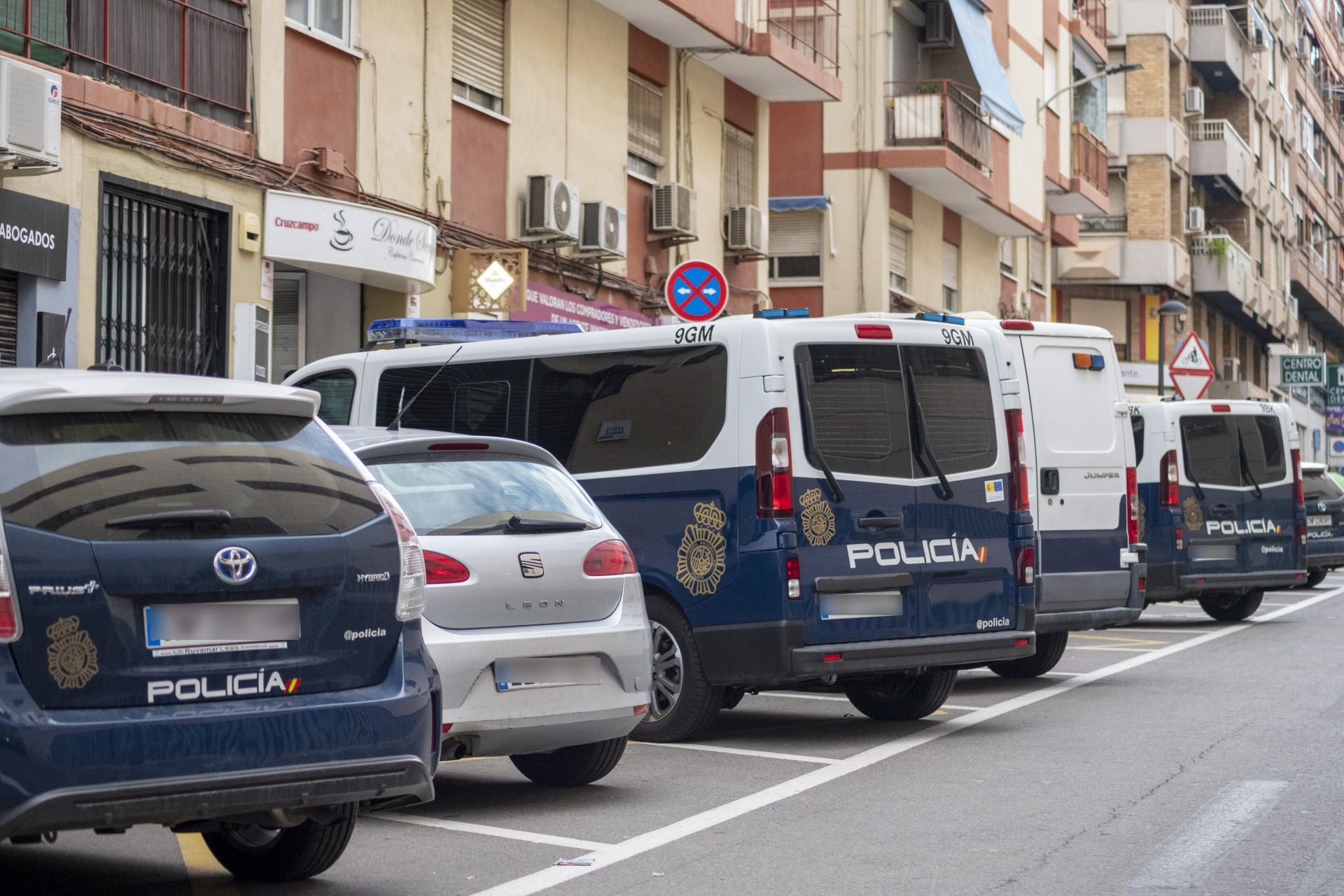 Police cars at the National Police Station in Alicante.