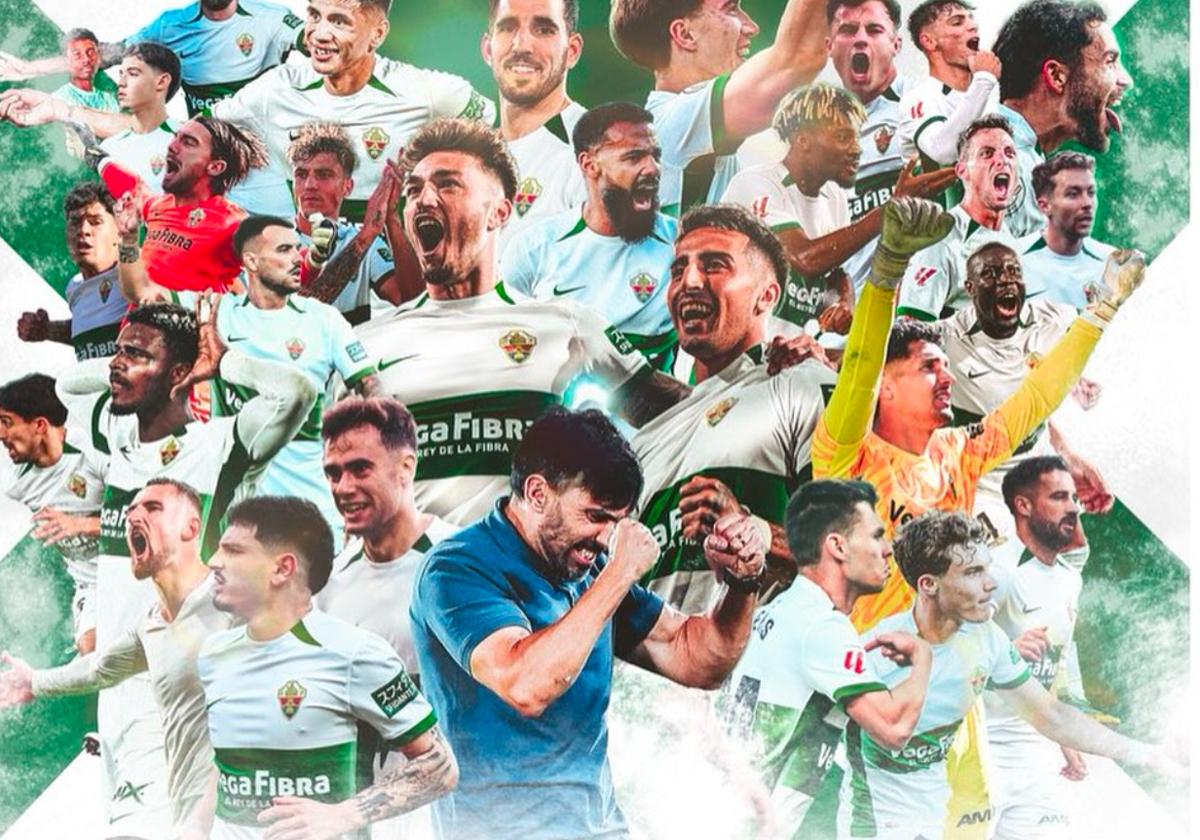 Cartel de celebración del ascenso del Elche tras arrollar al Dépor (0-4).